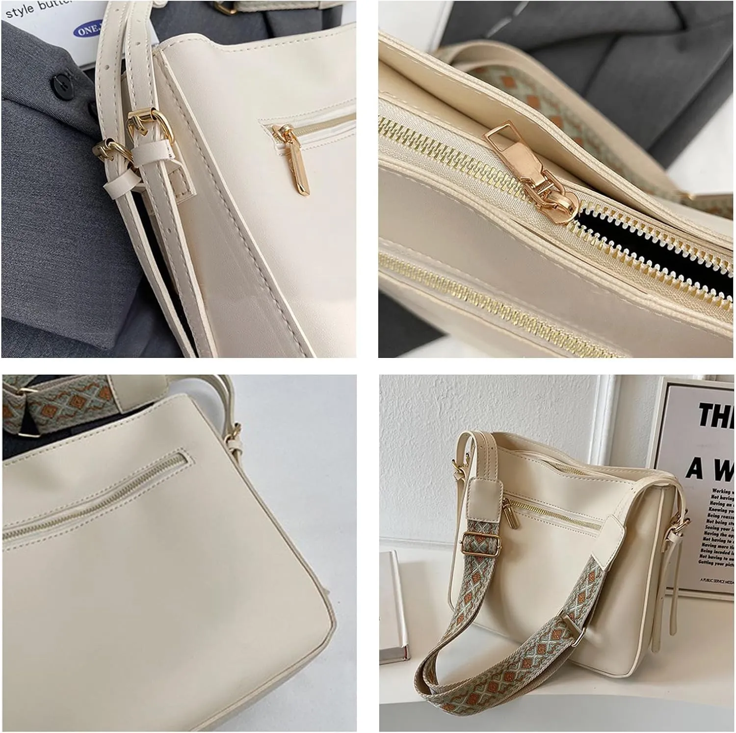 Fashion Crossbody Bags for Women, Retro Shoulder Bag, Wide Shoulder Strap Bag, Suitable for Casual, Shopping, Party