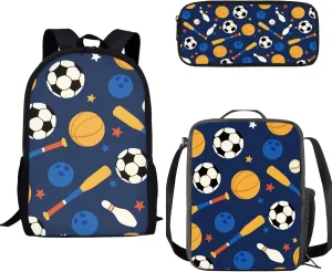 Fashion Kids Backpack Set, 3-Piece School Bag with Lunch Bag & Pencil Case, Waterproof & Sturdy Design Fashion Girls Daypack for School Basketball Design