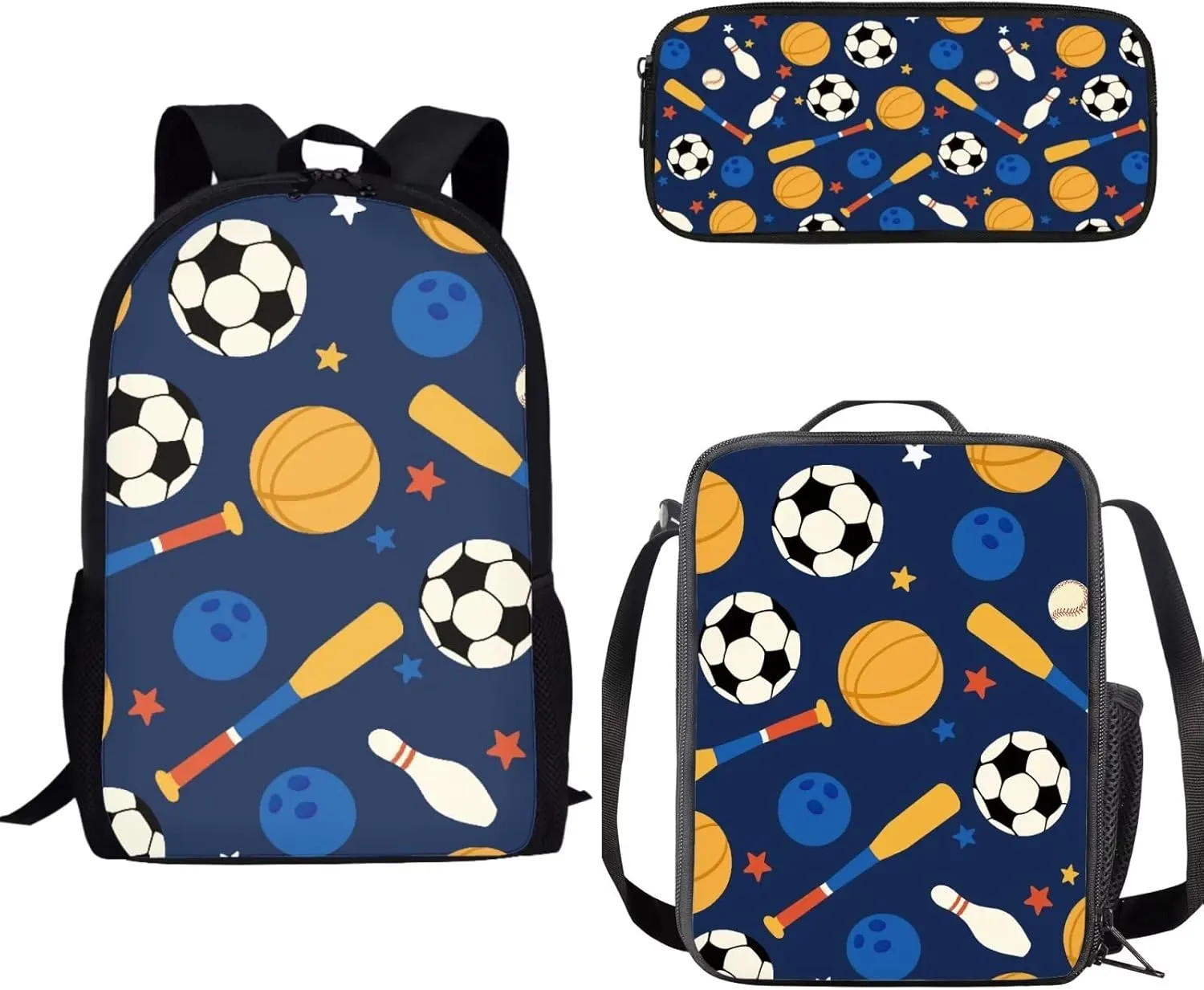 Fashion Kids Backpack Set, 3-Piece School Bag with Lunch Bag & Pencil Case, Waterproof & Sturdy Design Fashion Girls Daypack for School Basketball Design