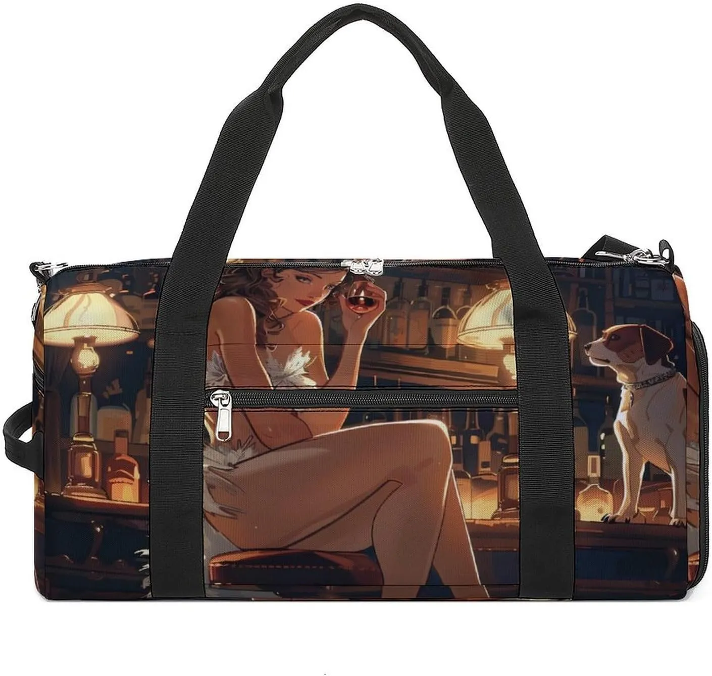Fashion Lady Bar Restaurant Scottish Terrier Sports Gym Bag Lightweight Travel Duffle Bag Carry on Weekender Bags for Women Men