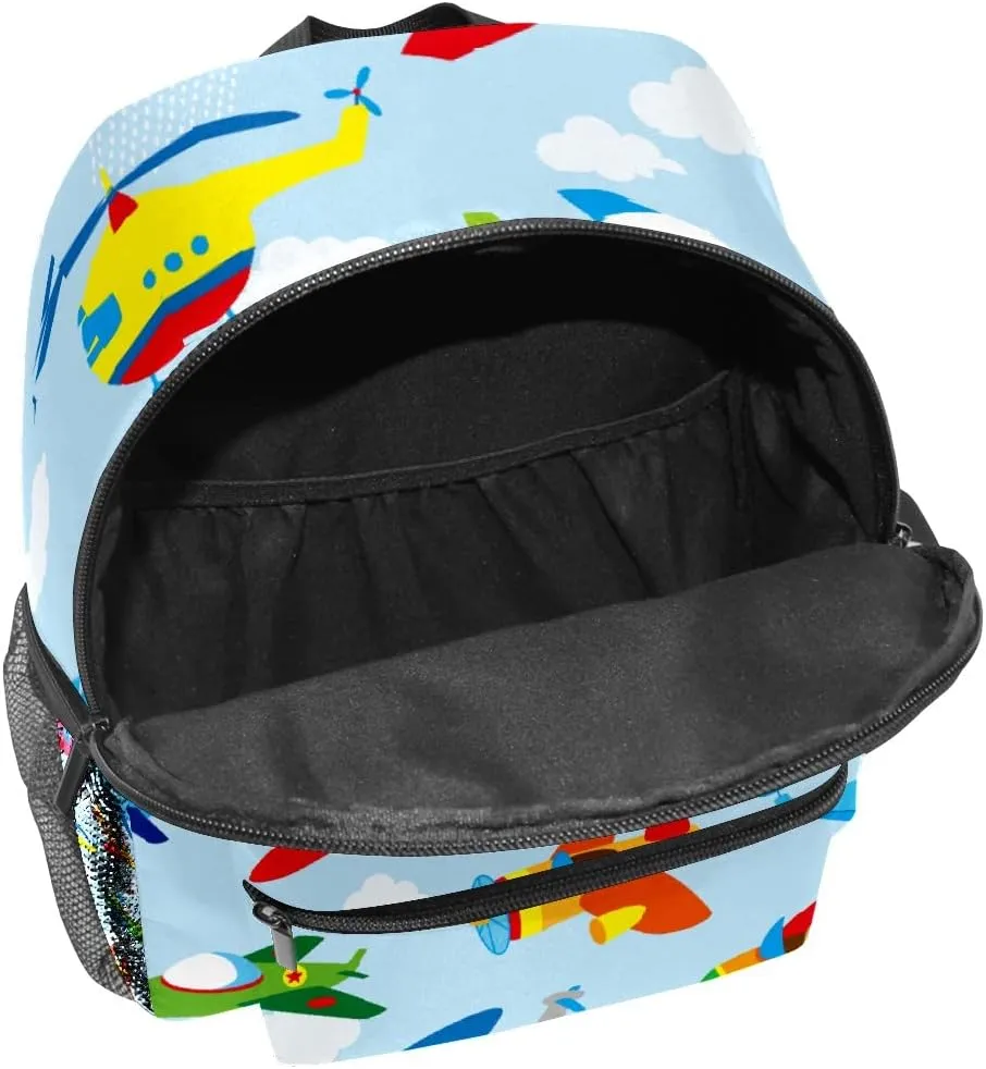 FCZ Cute Airplane Backpack for Boys & Girls, Lightweight Waterproof School Bag, 10 x 12 x 4 inches, Perfect for Daycare, Preschool, Kindergarten, Hiking & Travel