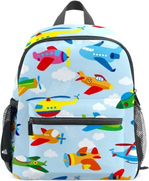FCZ Cute Airplane Backpack for Boys & Girls, Lightweight Waterproof School Bag, 10 x 12 x 4 inches, Perfect for Daycare, Preschool, Kindergarten, Hiking & Travel