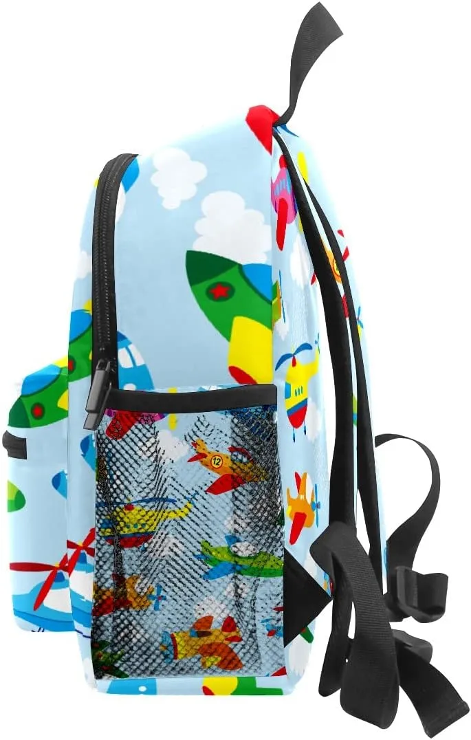 FCZ Cute Airplane Backpack for Boys & Girls, Lightweight Waterproof School Bag, 10 x 12 x 4 inches, Perfect for Daycare, Preschool, Kindergarten, Hiking & Travel
