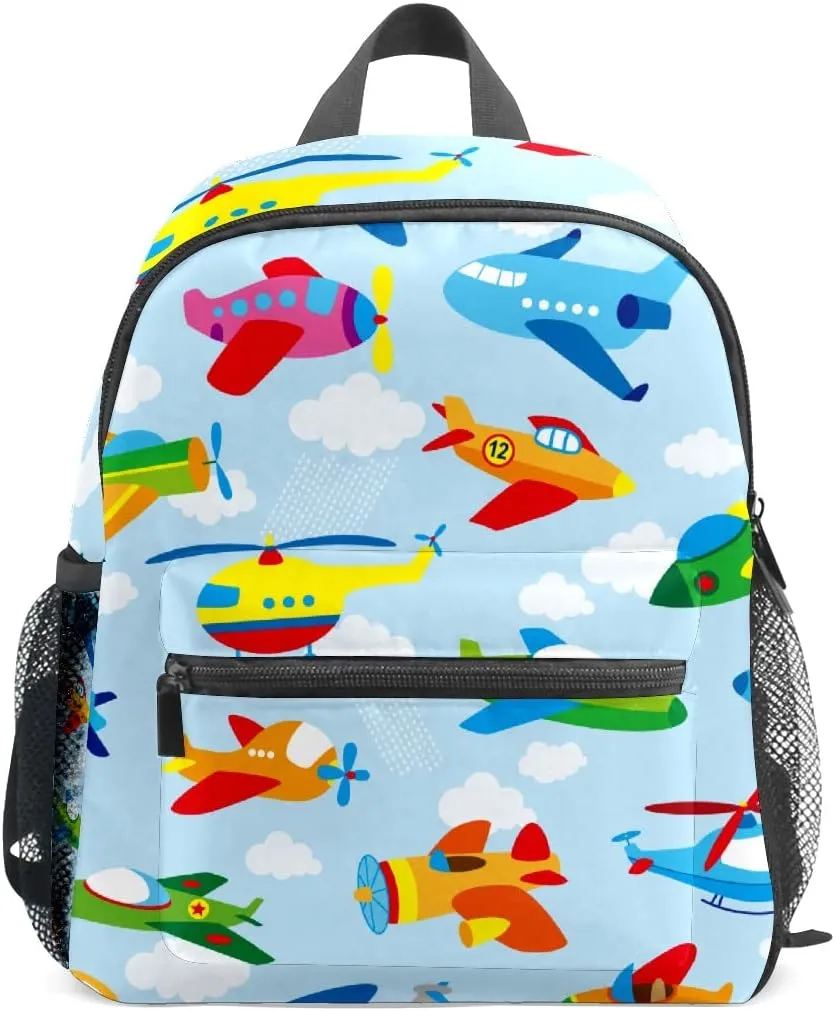 FCZ Cute Airplane Backpack for Boys & Girls, Lightweight Waterproof School Bag, 10 x 12 x 4 inches, Perfect for Daycare, Preschool, Kindergarten, Hiking & Travel