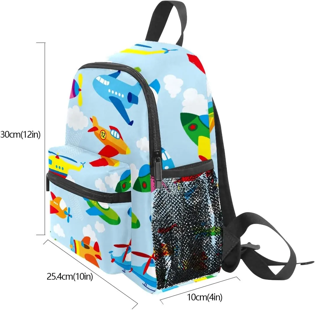 FCZ Cute Airplane Backpack for Boys & Girls, Lightweight Waterproof School Bag, 10 x 12 x 4 inches, Perfect for Daycare, Preschool, Kindergarten, Hiking & Travel