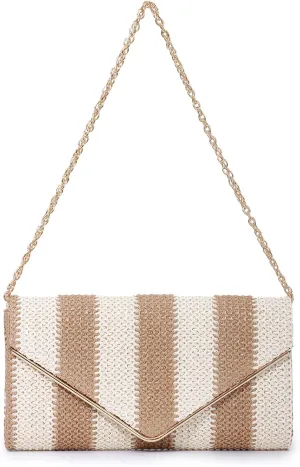 Fecialy Straw Striped Clutch Purses for Women Woven Envelope Handbag Straw Summer Beach Shoulder Bags Wallet