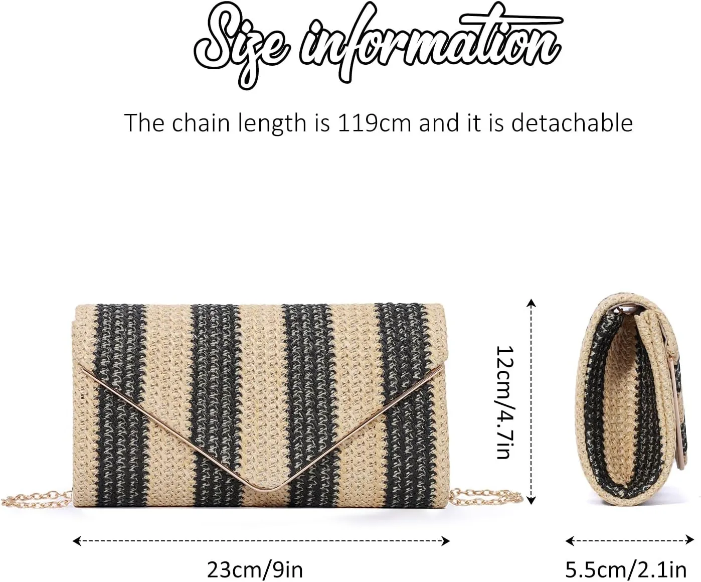 Fecialy Straw Striped Clutch Purses for Women Woven Envelope Handbag Straw Summer Beach Shoulder Bags Wallet