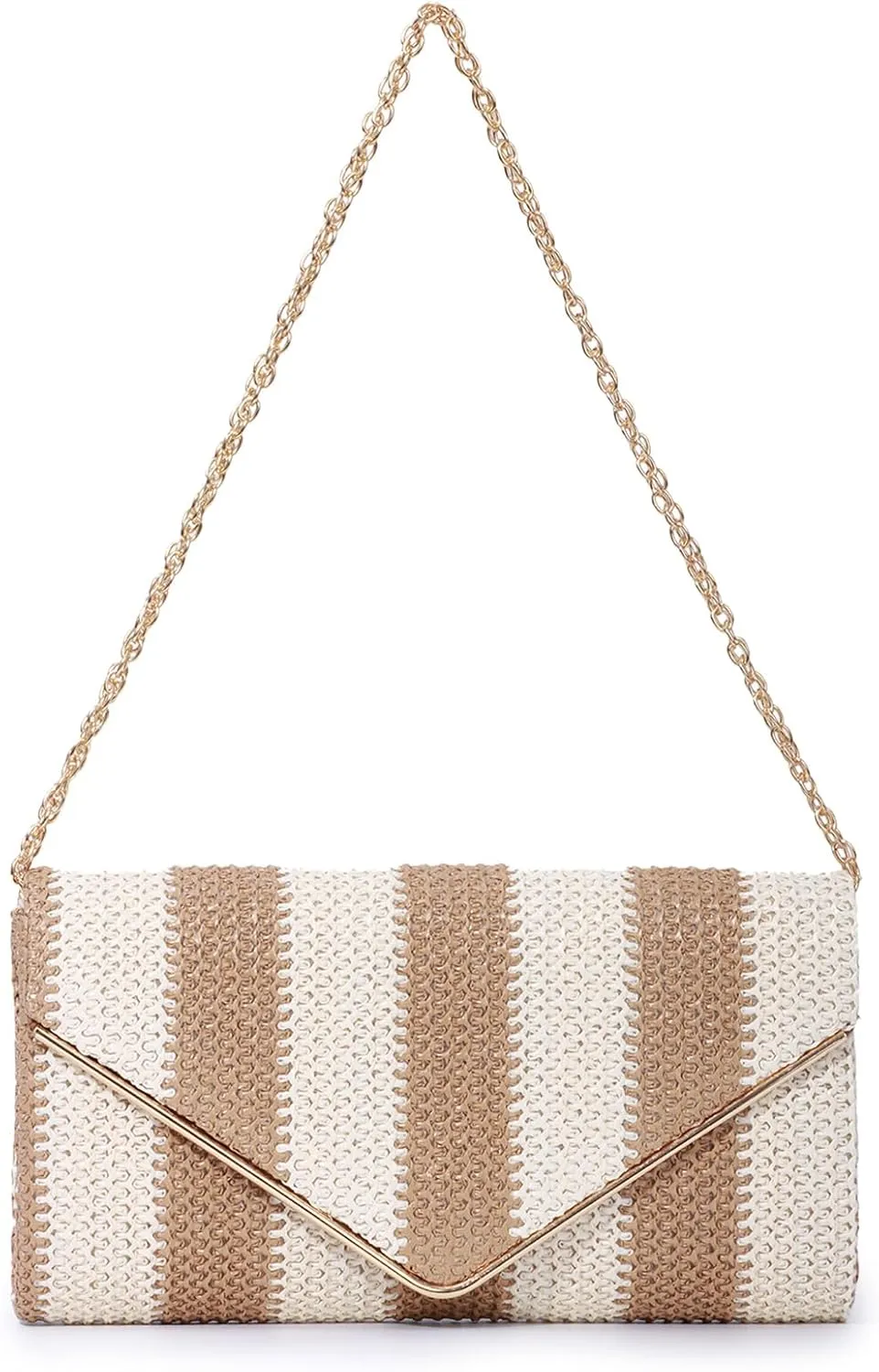 Fecialy Straw Striped Clutch Purses for Women Woven Envelope Handbag Straw Summer Beach Shoulder Bags Wallet