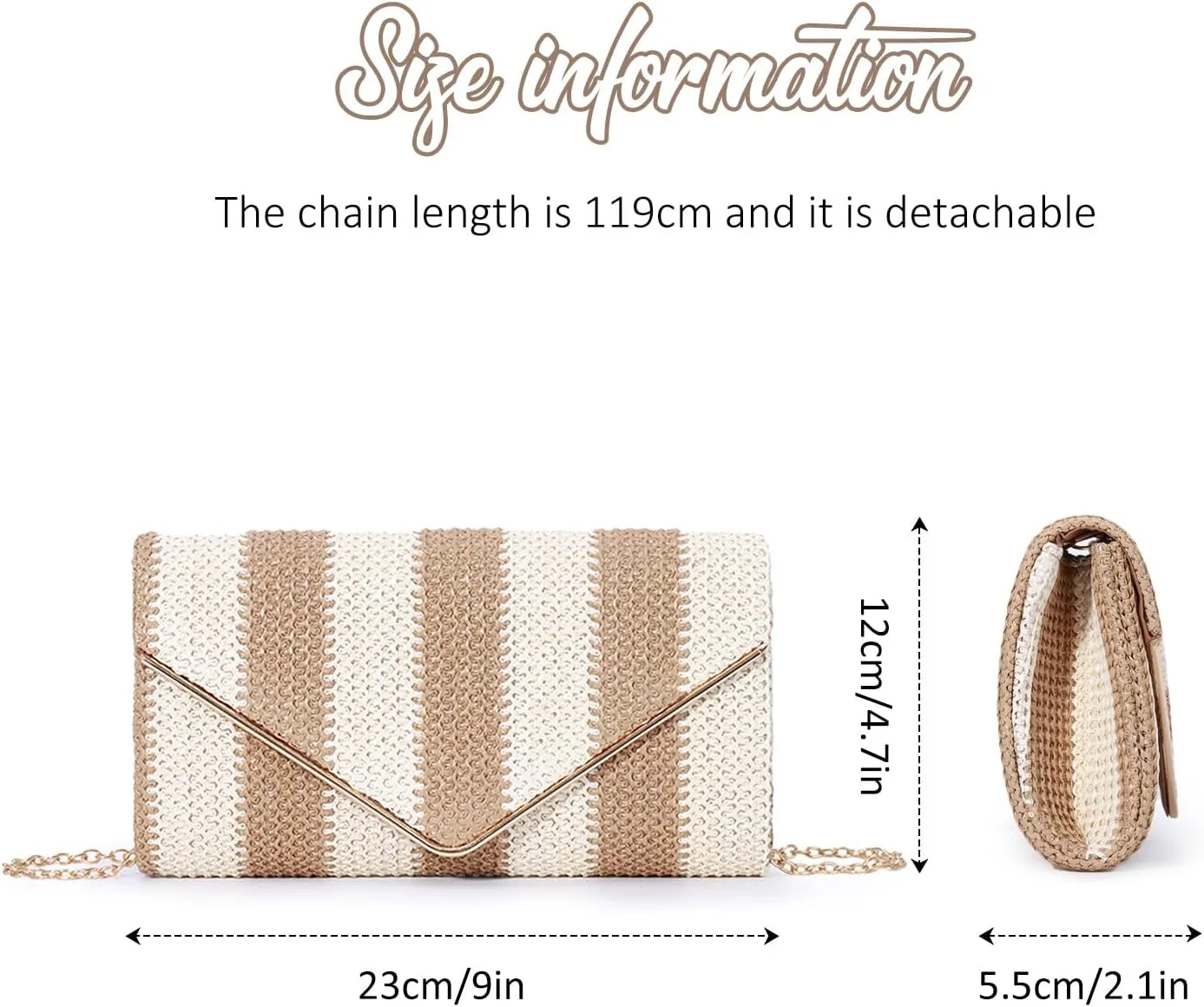 Fecialy Straw Striped Clutch Purses for Women Woven Envelope Handbag Straw Summer Beach Shoulder Bags Wallet