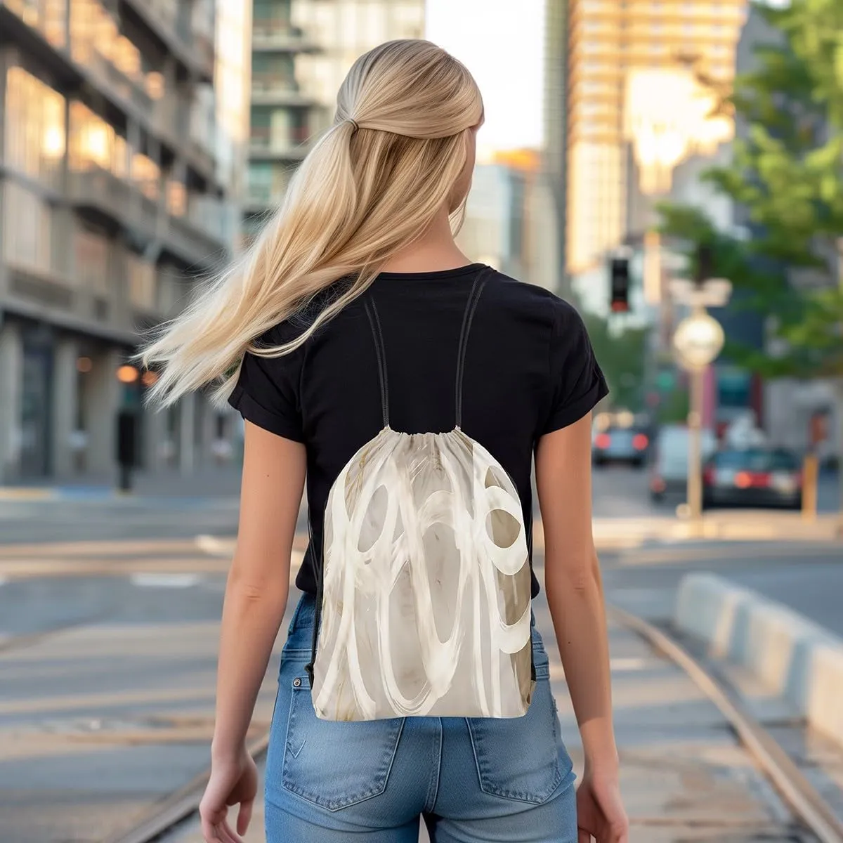 Feelyou Geometry Drawstring Backpack 13"x15.7" Stripes Sports Drawstring Sackpack for Abstract Drawstring Bags Women Men Modern Striped Art Waterproof Cinch Bag