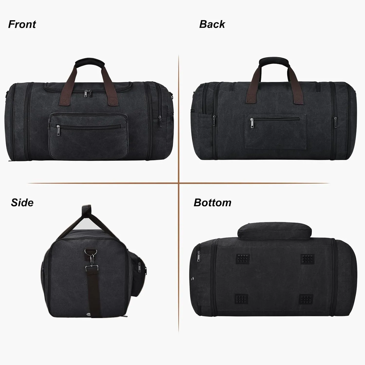 Felipe Varela Duffle Bag for Men, Canvas Expandable Duffel Bag for Travel, Mens Carry On Luggage Bag Traveling Weekender Gym Overnight Duffel Bags for Airplanes, Black