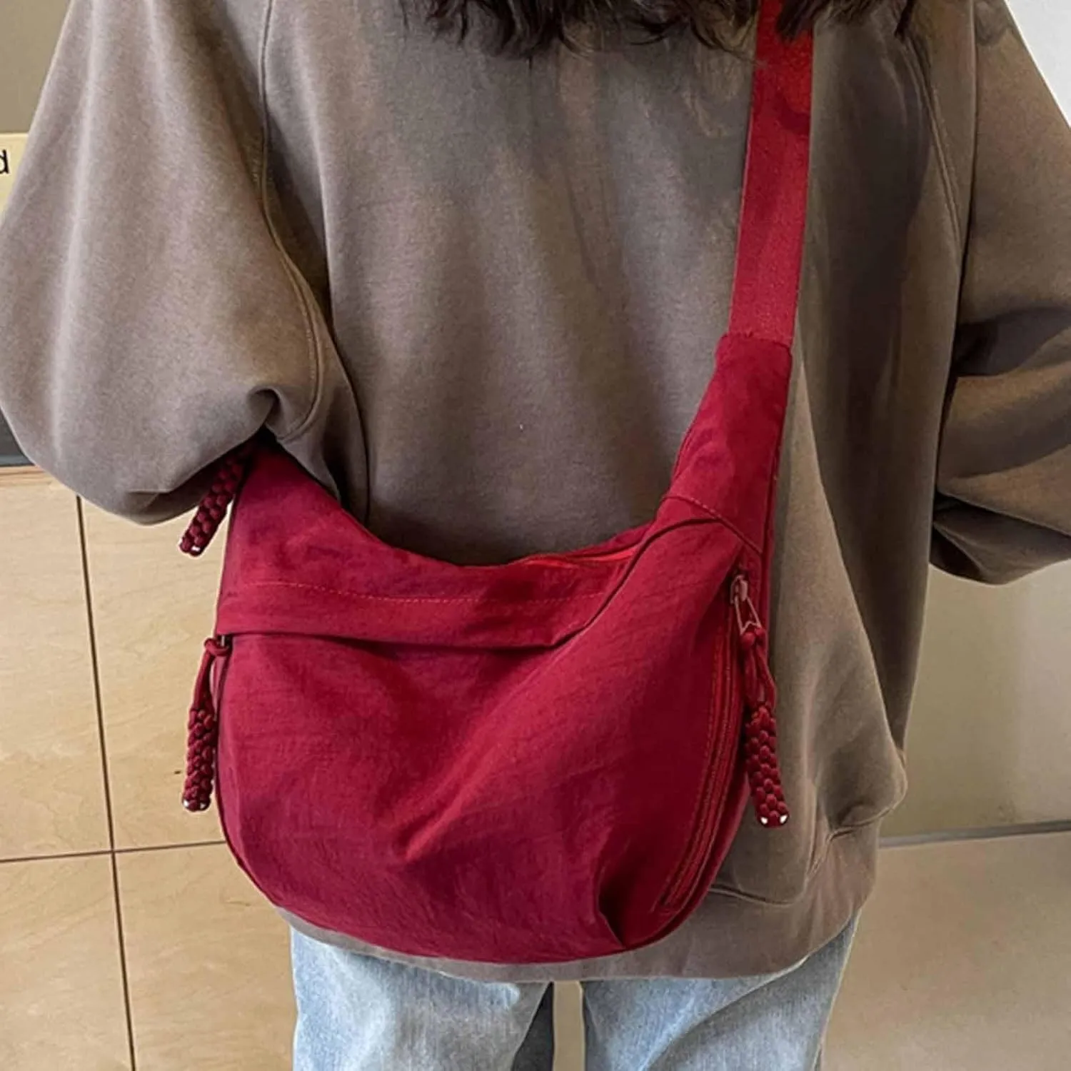 Festivalment Crossbody Bag, Fashion Plain Color Nylon Crossbody Bag, Casual Lightweight Nylon Crossbody Bags for Women