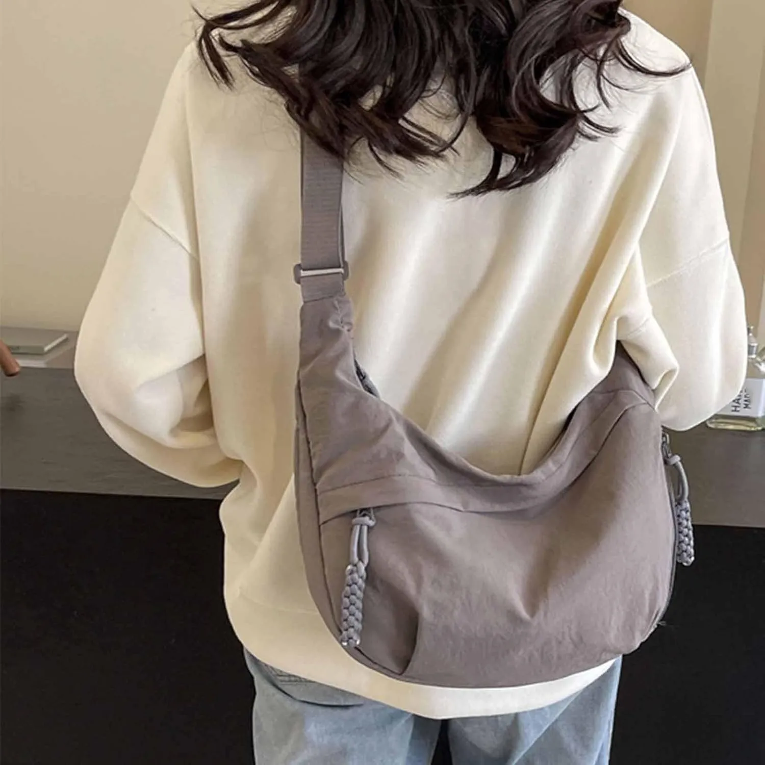 Festivalment Crossbody Bag, Fashion Plain Color Nylon Crossbody Bag, Casual Lightweight Nylon Crossbody Bags for Women