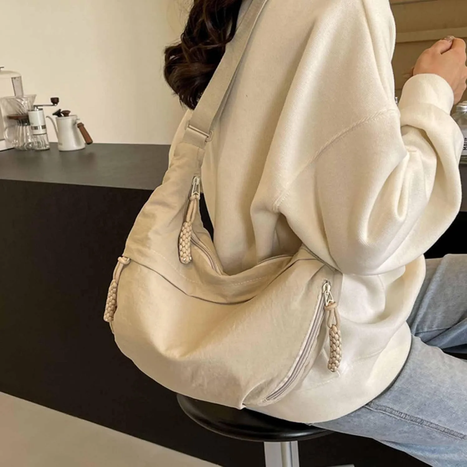 Festivalment Crossbody Bag, Fashion Plain Color Nylon Crossbody Bag, Casual Lightweight Nylon Crossbody Bags for Women