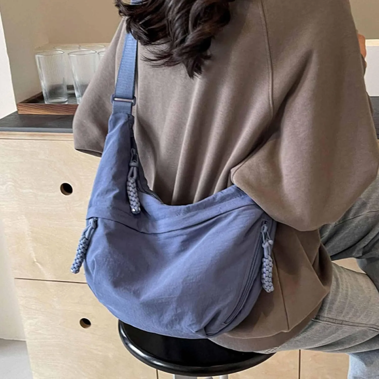 Festivalment Crossbody Bag, Fashion Plain Color Nylon Crossbody Bag, Casual Lightweight Nylon Crossbody Bags for Women