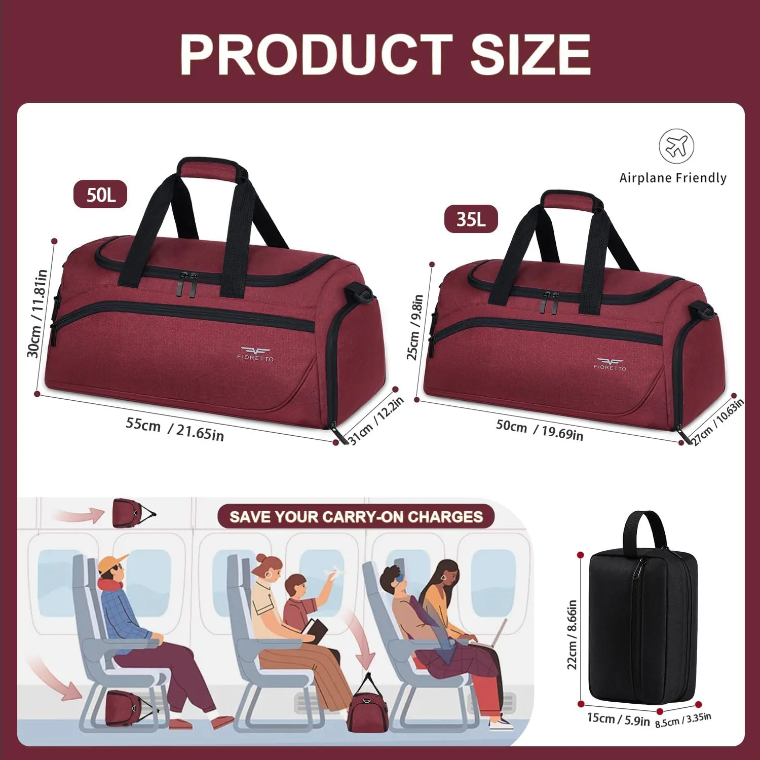 FIORETTO 50L Mens Sports Gym Bag with Wet Pocket & Shoe Compartment,Travel Duffle Bag Overnight Bag with Padded Shoulder Strap, Sports Holdall for Swimming, Basketball Red