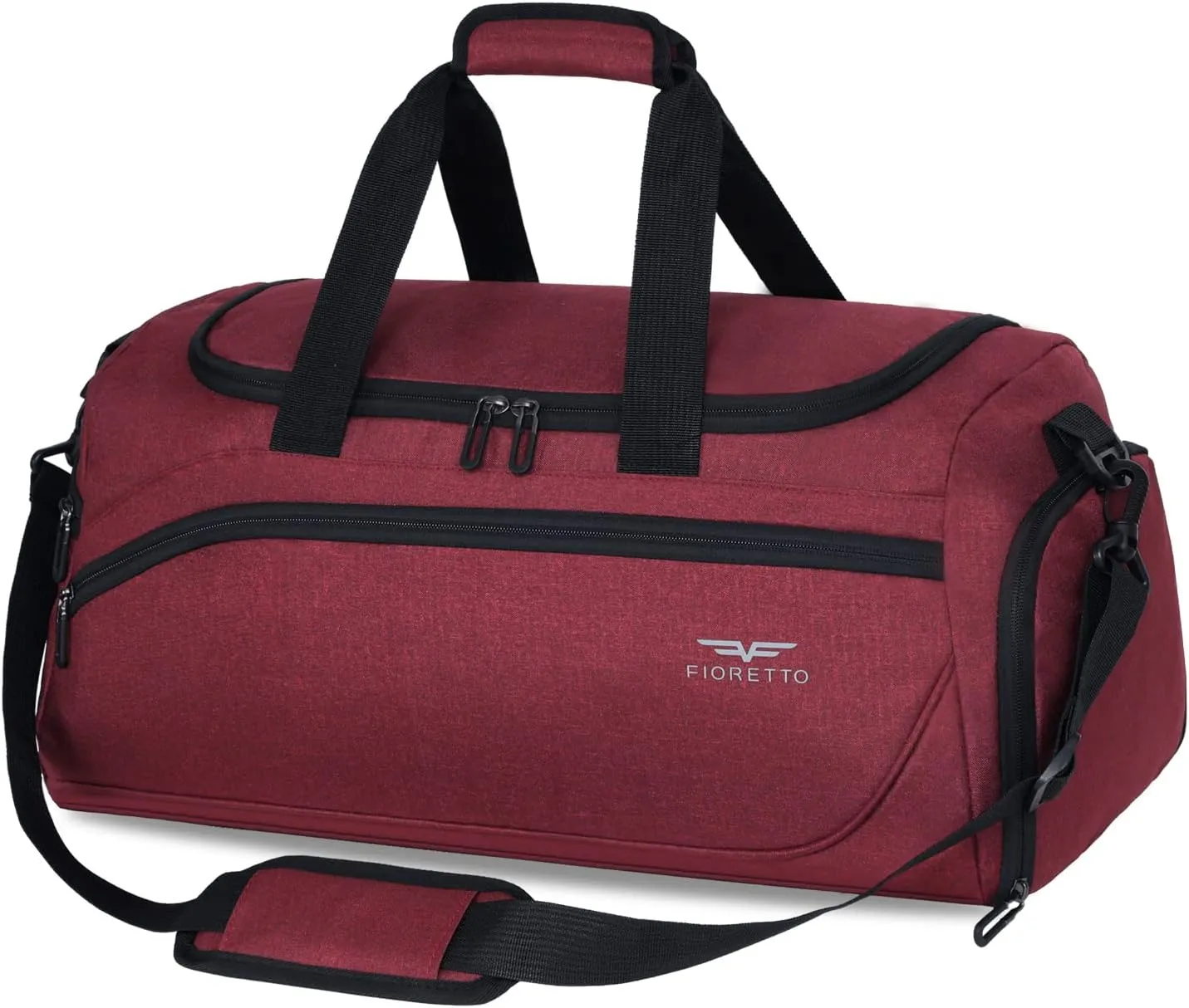 FIORETTO 50L Mens Sports Gym Bag with Wet Pocket & Shoe Compartment,Travel Duffle Bag Overnight Bag with Padded Shoulder Strap, Sports Holdall for Swimming, Basketball Red
