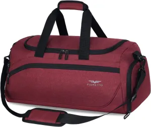 FIORETTO 50L Mens Sports Gym Bag with Wet Pocket & Shoe Compartment,Travel Duffle Bag Overnight Bag with Padded Shoulder Strap, Sports Holdall for Swimming, Basketball Red