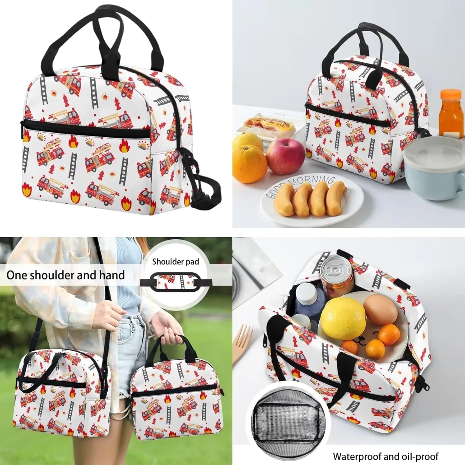Fire Engine Kids School Bag Set for Boys Ages 6-8 School Backpack Set with Lunch Box Pencil Case Kindergarten Large Bookbags Student Hiking Camping Backpacks Travel Duffel Bag Daypacks