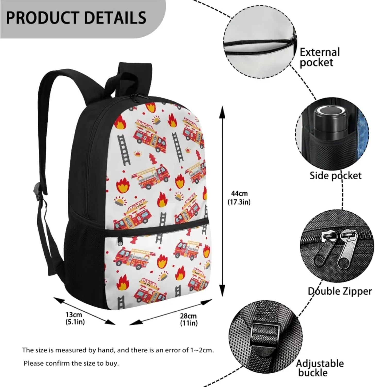 Fire Engine Kids School Bag Set for Boys Ages 6-8 School Backpack Set with Lunch Box Pencil Case Kindergarten Large Bookbags Student Hiking Camping Backpacks Travel Duffel Bag Daypacks