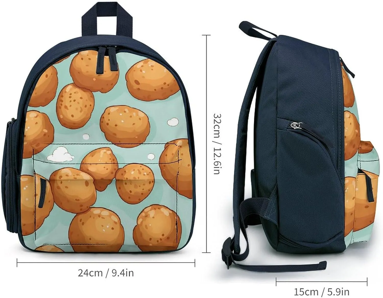 Fired Potato Balls Cute Backpack Small Daily Daypack Travel Shoulder Bag with Adjustable Strap Graphic Print