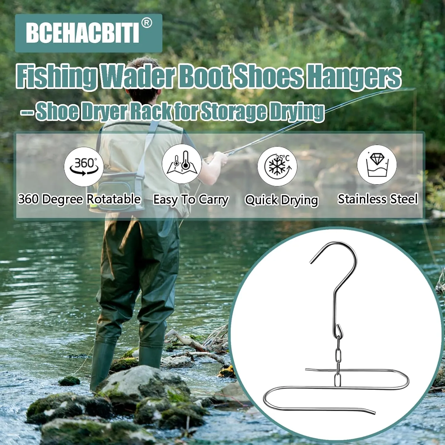 Fishing Wader Boot Shoes Hangers - Rain Boot Hanger, Stainless Steel Boots Hanger for Tall Boots, Garden Shoes, Cowboy Shoes, Fishing Boots, Drying Boots, Footwear Storage Rack (1)