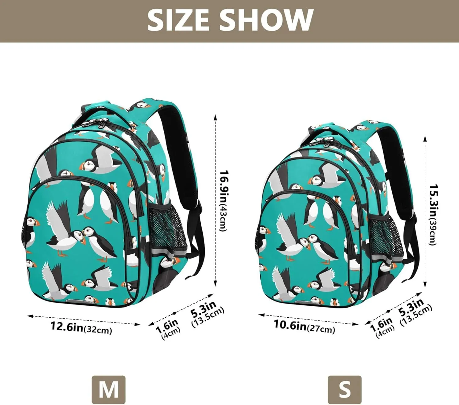 Fisyme Bird Atlantic Puffins Backpack Laptop Back Pack Daycare Bag Bookbag Travel School Backpacks Small