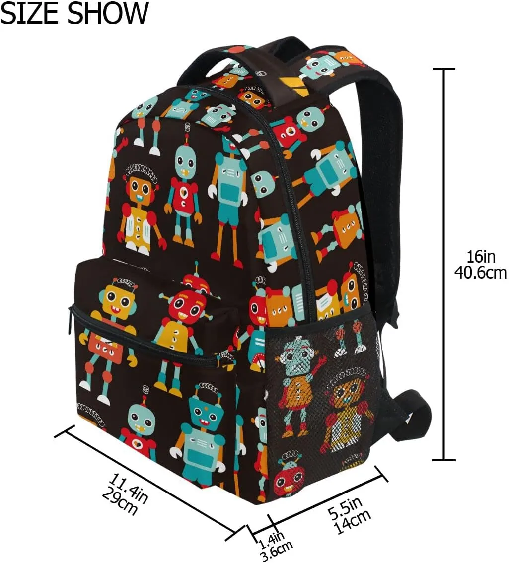 Fisyme Cartoon Cute Robots Backpack Laptop Bag Daypack Travel Hiking School Backpacks for Men Women Kids Girls Boys