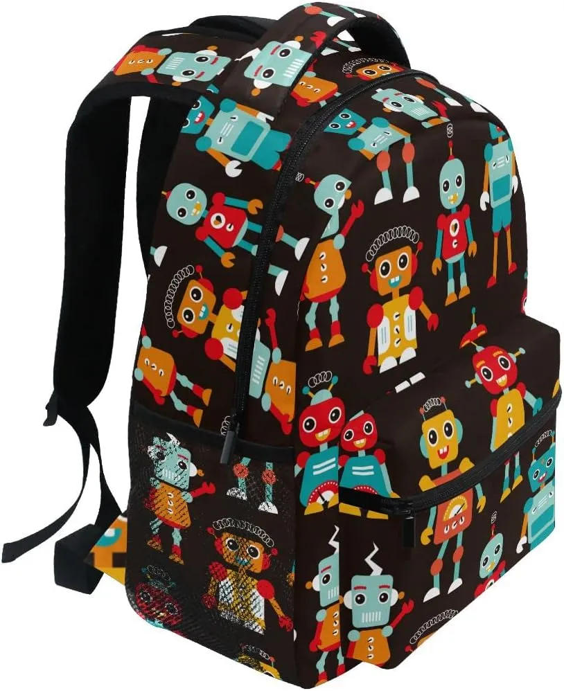 Fisyme Cartoon Cute Robots Backpack Laptop Bag Daypack Travel Hiking School Backpacks for Men Women Kids Girls Boys