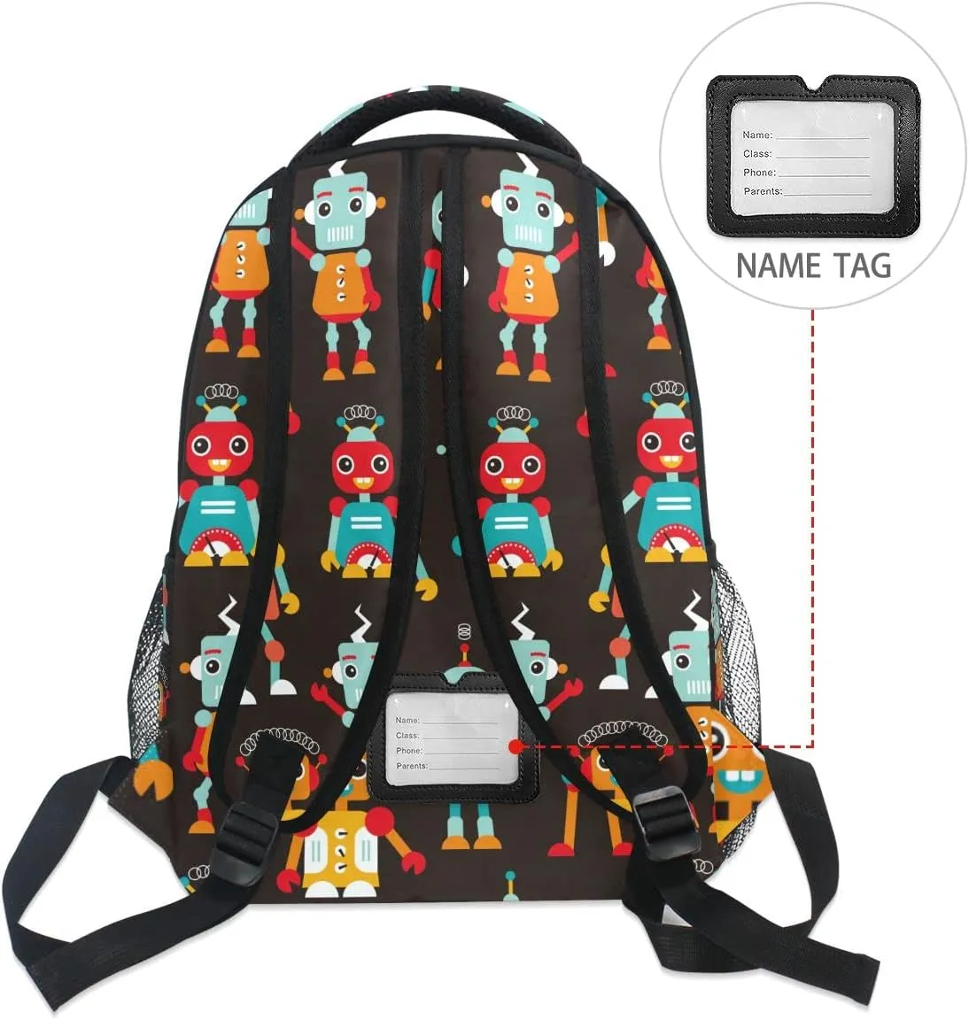 Fisyme Cartoon Cute Robots Backpack Laptop Bag Daypack Travel Hiking School Backpacks for Men Women Kids Girls Boys