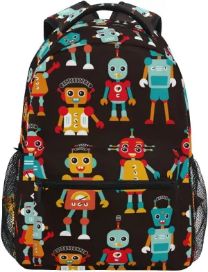 Fisyme Cartoon Cute Robots Backpack Laptop Bag Daypack Travel Hiking School Backpacks for Men Women Kids Girls Boys