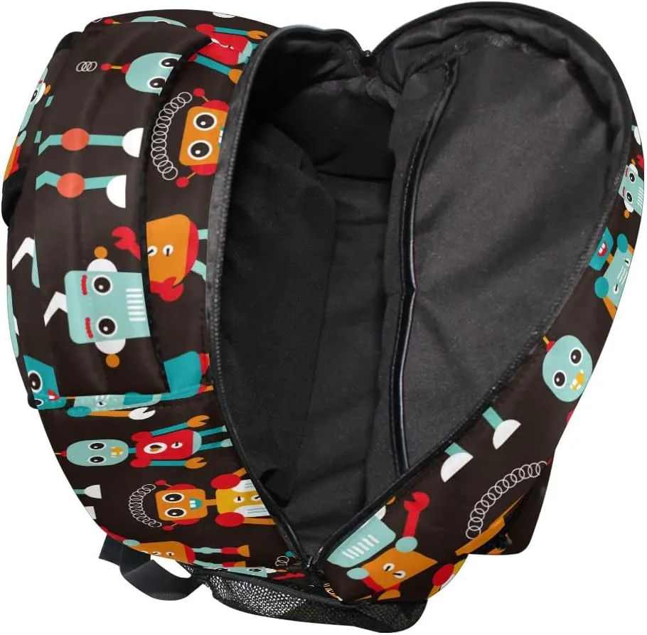 Fisyme Cartoon Cute Robots Backpack Laptop Bag Daypack Travel Hiking School Backpacks for Men Women Kids Girls Boys