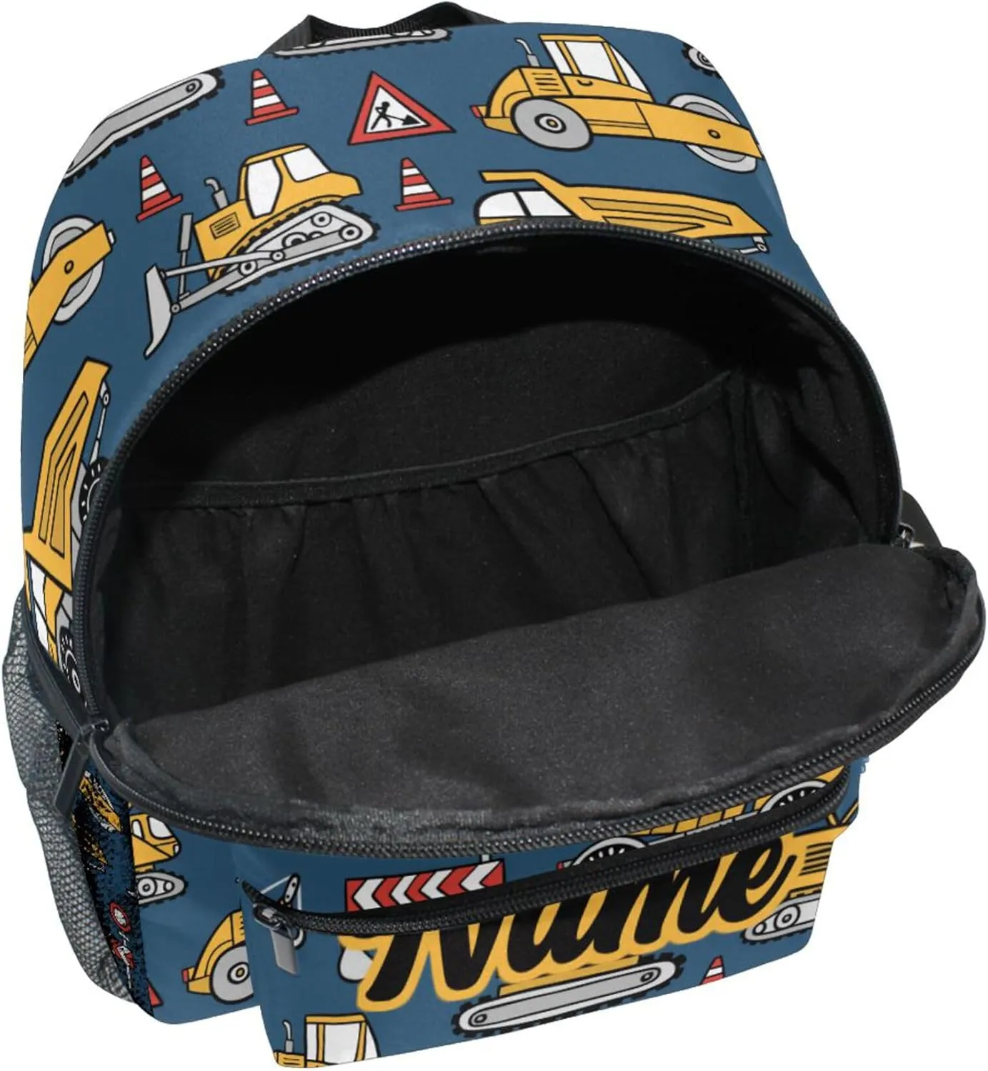 Fisyme Custom Toddler Backpack Construction Cars Blue School Bag Kids Daypack for Kindergarten Preschool Nursery Girls Boys, S