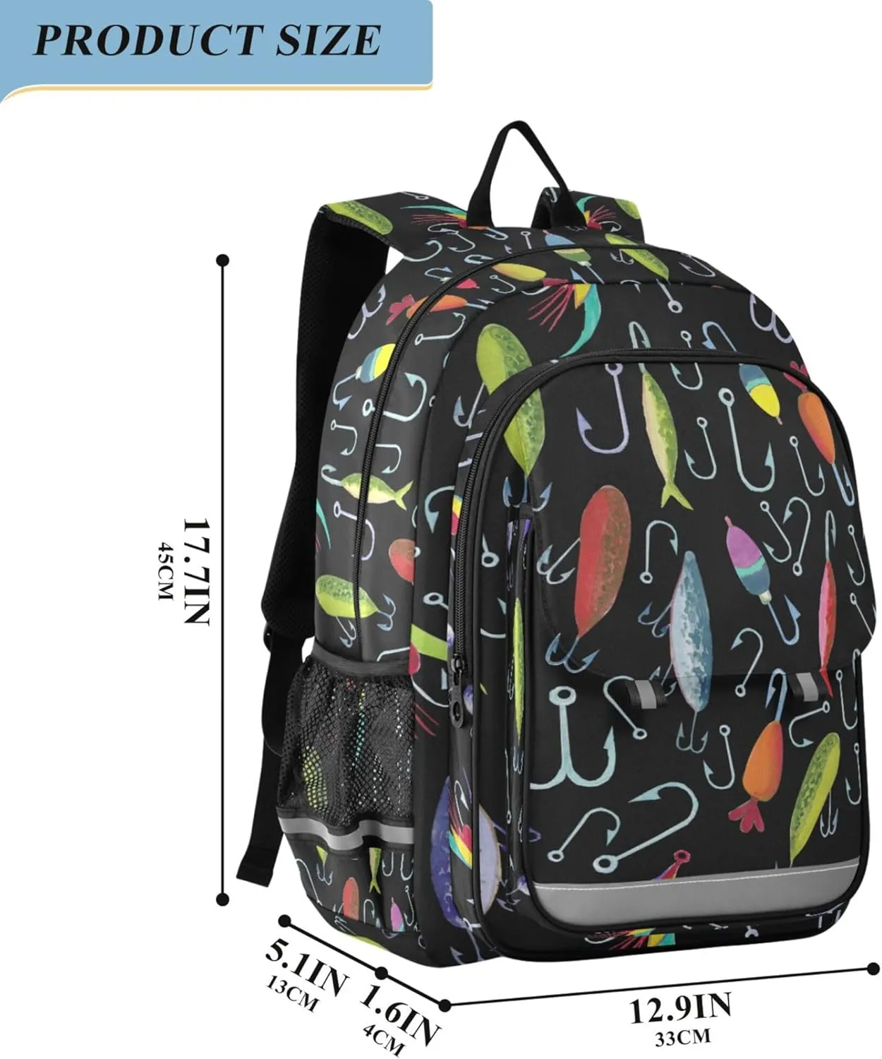 Fisyme Fishing Fish Hooks School Backpack Laptop Backpack Bags Bookbag Travel Casual Computer Notebooks Daypack