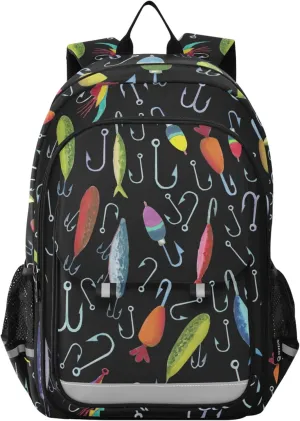Fisyme Fishing Fish Hooks School Backpack Laptop Backpack Bags Bookbag Travel Casual Computer Notebooks Daypack
