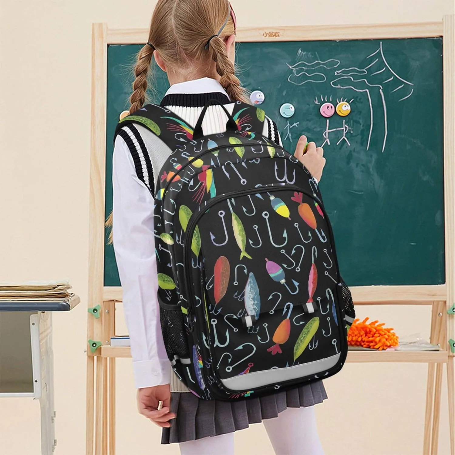 Fisyme Fishing Fish Hooks School Backpack Laptop Backpack Bags Bookbag Travel Casual Computer Notebooks Daypack