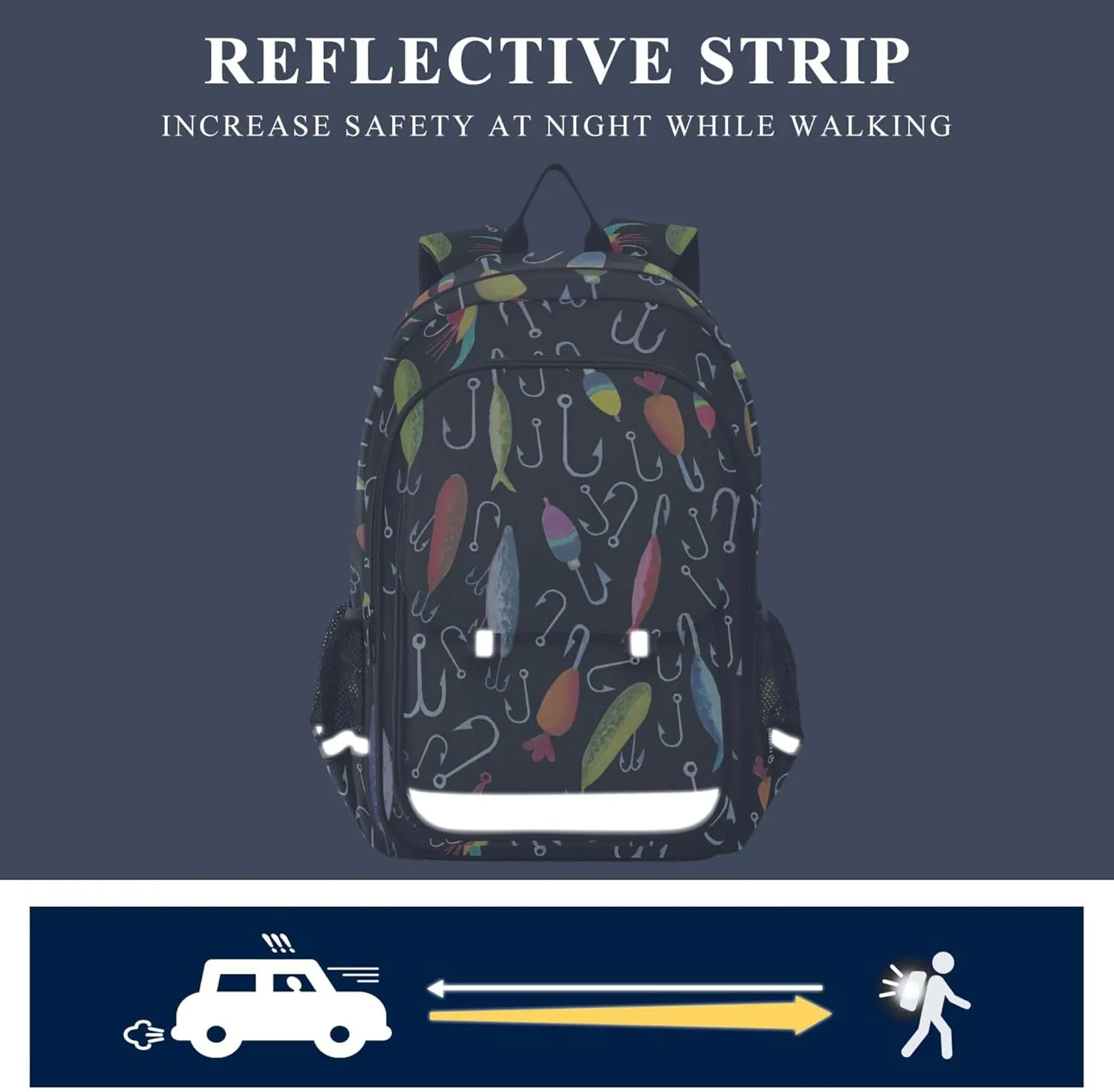 Fisyme Fishing Fish Hooks School Backpack Laptop Backpack Bags Bookbag Travel Casual Computer Notebooks Daypack