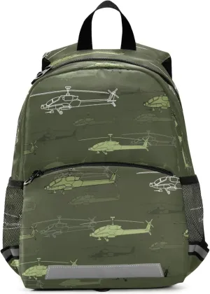 Fisyme Helicopters Green Backpack Schoolbag Kids Daypack Toddler Travel School Bag Small Backpacks for Kindergarten Preschool Nursery Boys Girl