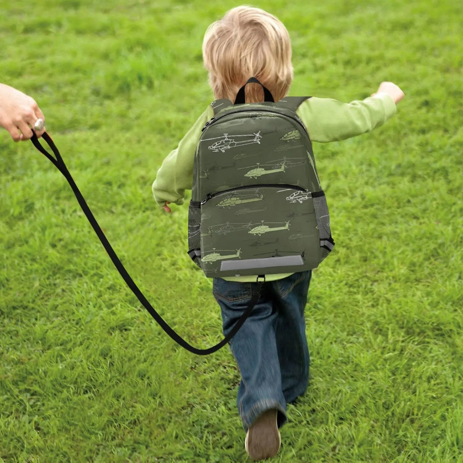 Fisyme Helicopters Green Backpack Schoolbag Kids Daypack Toddler Travel School Bag Small Backpacks for Kindergarten Preschool Nursery Boys Girl