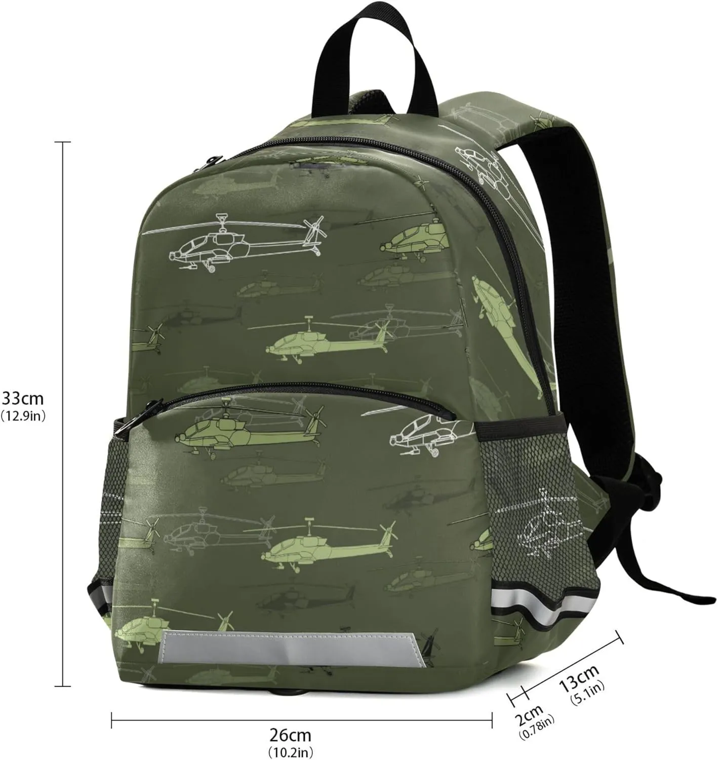 Fisyme Helicopters Green Backpack Schoolbag Kids Daypack Toddler Travel School Bag Small Backpacks for Kindergarten Preschool Nursery Boys Girl