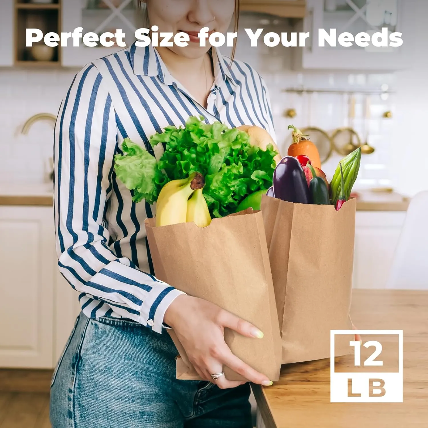 Fit Meal Prep 150 Pack 12 lb Brown Paper Lunch Bags, 13 x 7 x 4.5" Durable Paper Bags Bulk for Packing, Delivery, Take Out, Grocery, Retail Shopping, Premium Kraft Sack for Snacks, Bakery