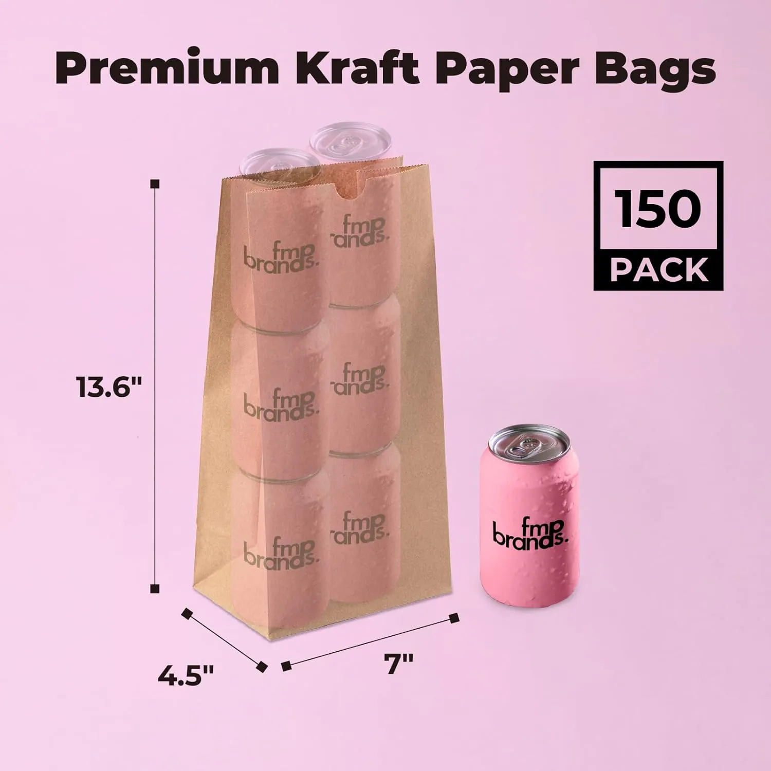 Fit Meal Prep 150 Pack 12 lb Brown Paper Lunch Bags, 13 x 7 x 4.5" Durable Paper Bags Bulk for Packing, Delivery, Take Out, Grocery, Retail Shopping, Premium Kraft Sack for Snacks, Bakery