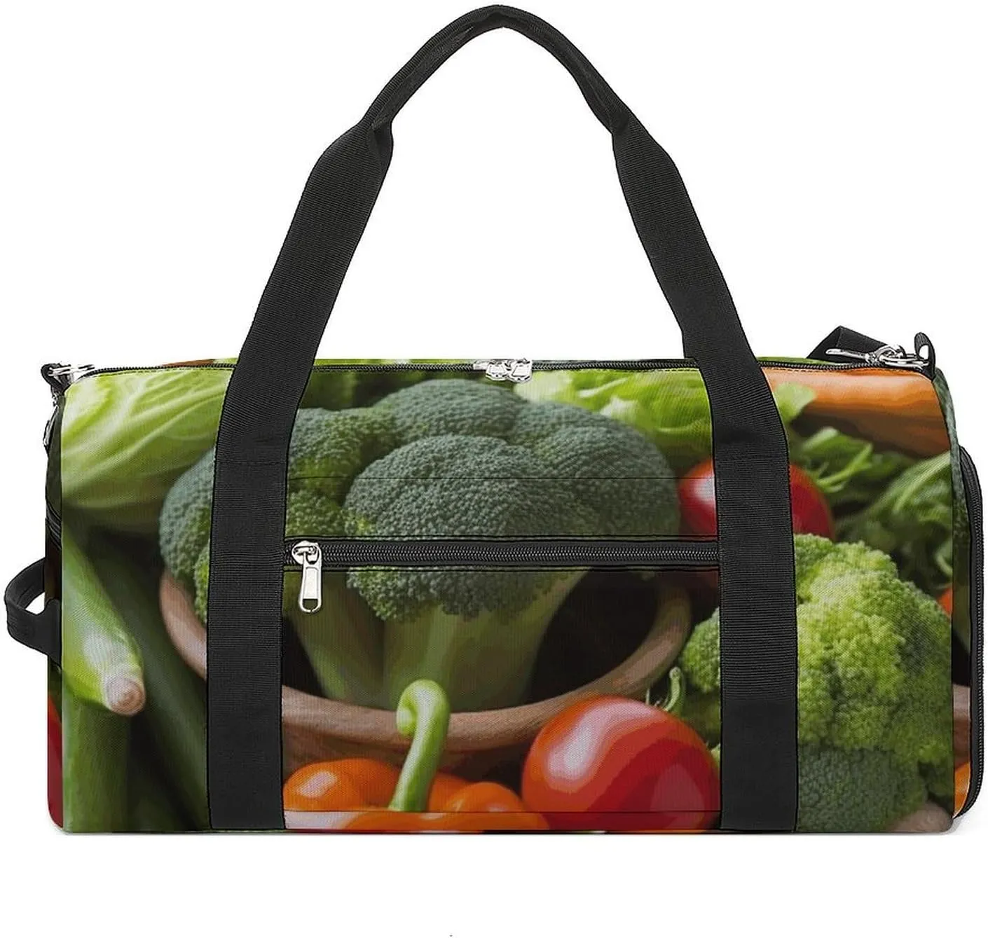 Fitness Bag, Nutritious Vegetables Print Reusable Gym Bag Sports Travel Fitness Bag Essentials Gym Bag with Shoe Compartment