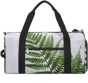 Fitness Bag, Plant Silhouette Fern Leaf Print Reusable Gym Bag Sports Travel Fitness Bag Essentials Gym Bag with Shoe Compartment