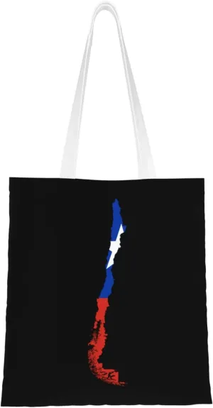 Flag Map of Chile Tote Bag for Women Canvas Shopping Bags Reusable Large Capacity Casual Shoulder Handbags Grocery Bags DIY Gift Bags
