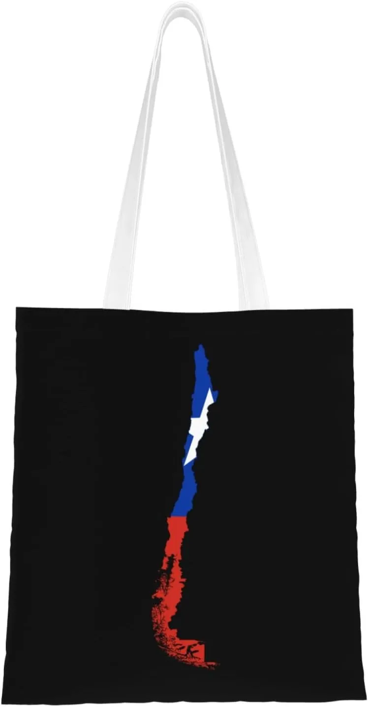 Flag Map of Chile Tote Bag for Women Canvas Shopping Bags Reusable Large Capacity Casual Shoulder Handbags Grocery Bags DIY Gift Bags