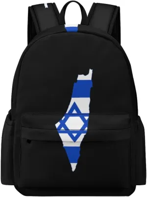 Flag Map of Israel Cute Backpack Travel Work Bag with Water Bottle Pocket Adjustable Padded Shoulder Straps Daypack