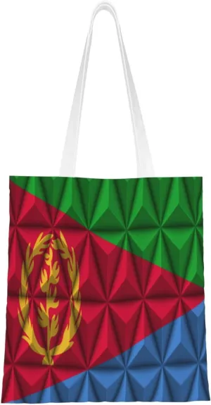 Flag of Eritrea With Polygon Effect Tote Bag for Women Canvas Shopping Bags Reusable Large Capacity Casual Shoulder Handbags Grocery Bags DIY Gift Bags