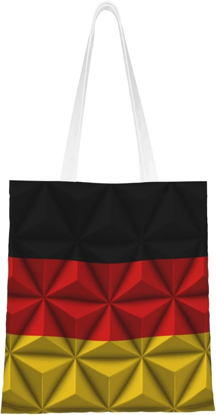 Flag of Germany With Polygon Effect Tote Bag for Women Canvas Shopping Bags Reusable Large Capacity Casual Shoulder Handbags Grocery Bags DIY Gift Bags