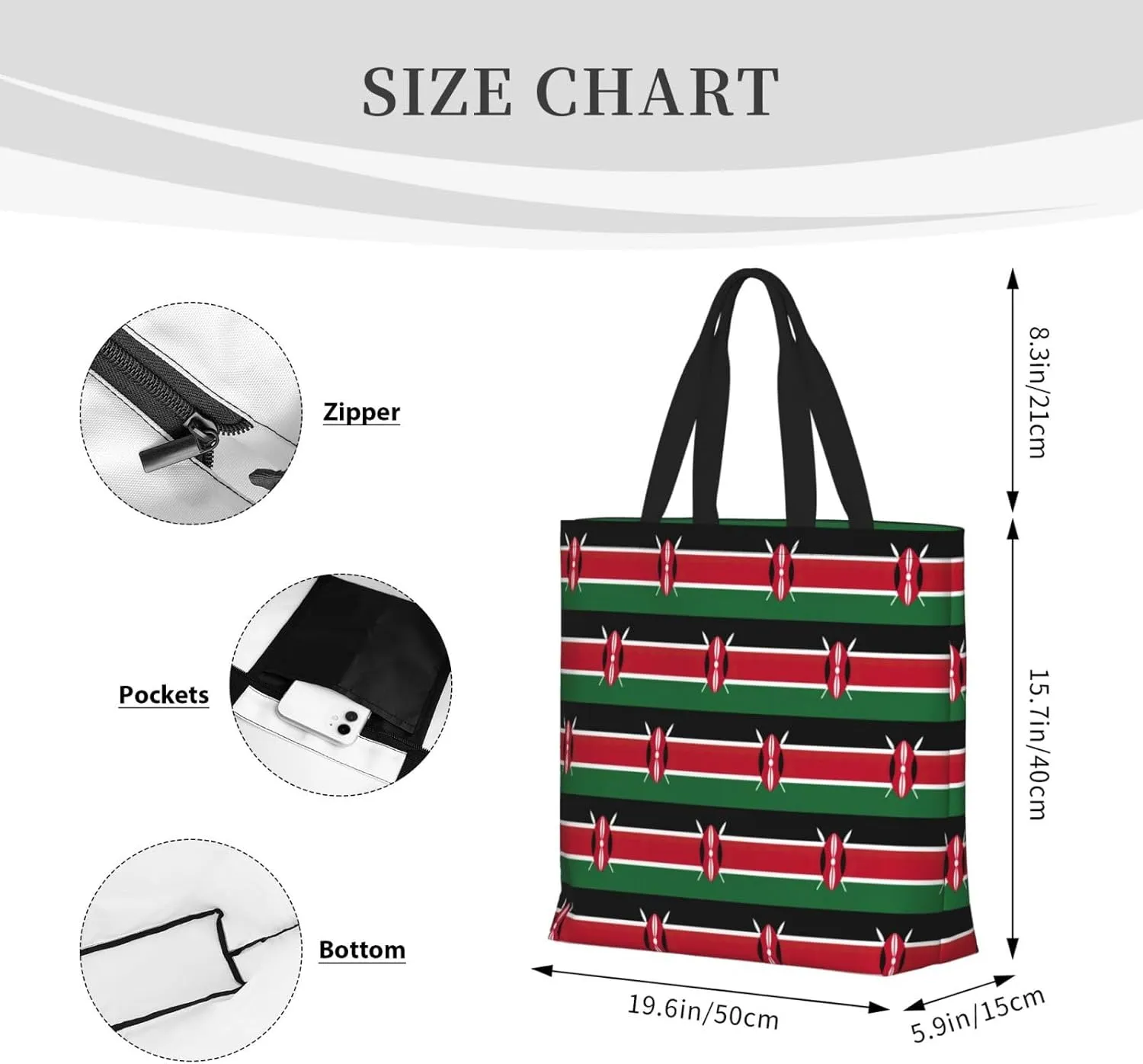 Flag Of Kenya Tote Bags For Women Polyester Tote Purse With Pockets Top Handle Satchel Bags For Work